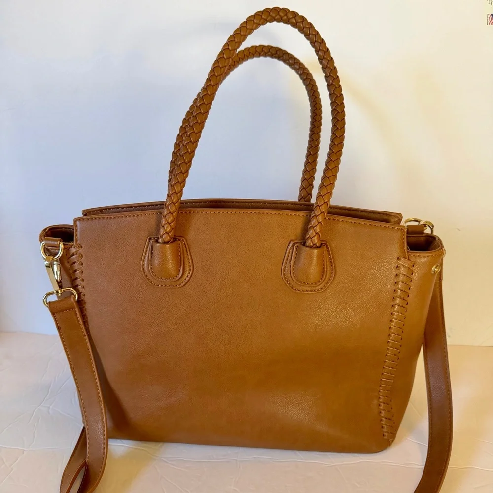 Sole Society Crossbody Satchel Bag Purse Brown Animal print Lining - Picture 2 of 11